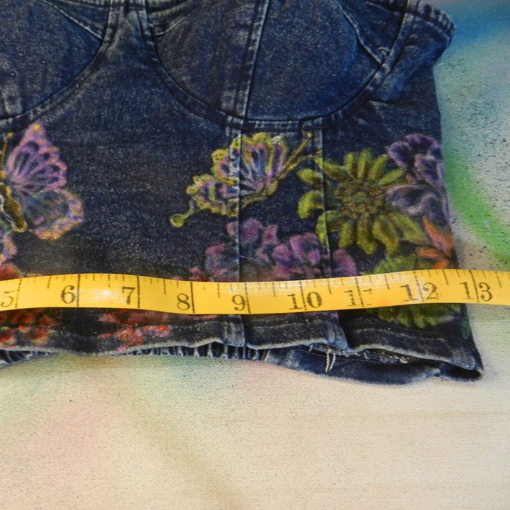 HAND CRAFTED floral denim bustier OOAK custom hand painted jean camisole top - Picture 13 of 16